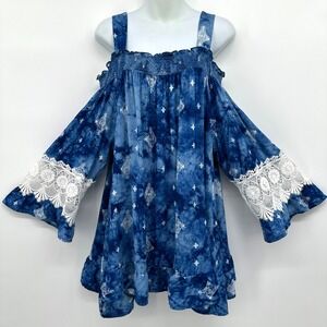 Calessa Tunic Top Shirt Size XL Cold Shoulder Sleeve Crochet Fairycore Celestial